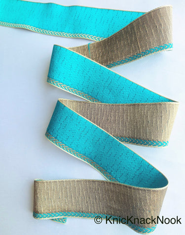 Green And Antique Gold Fabric Trim Embroidery Lace Trim, Approx. 40mm Wide, Costume Trim